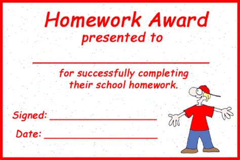 homework award certificate